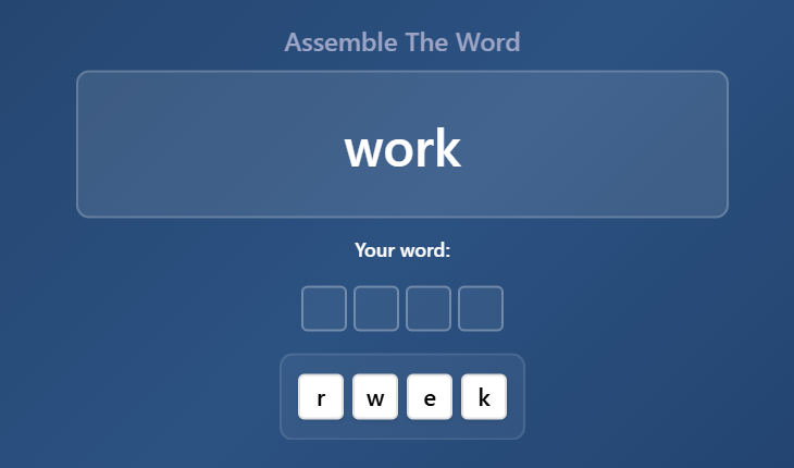 Words Assemble exercise interface in LangTrainer
